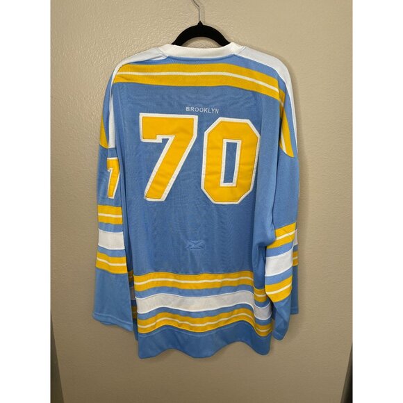 Brooklyn Xpress Hockey XXL Jersey Vintage Style Light Blue Yellow Striped Design - Picture 4 of 9